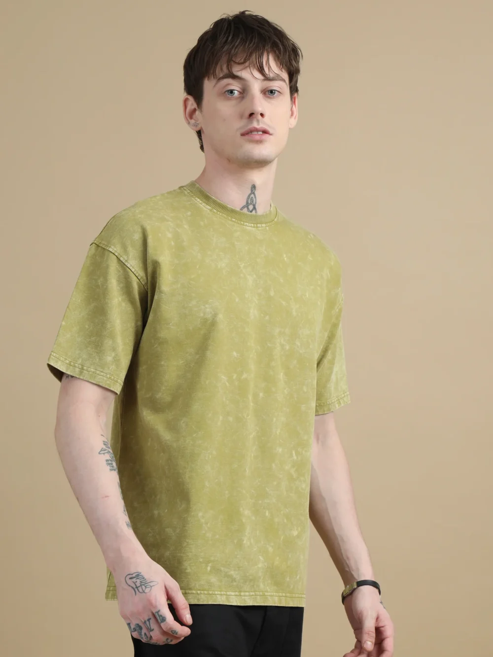 Acid wash T-shirt - OLIVE - Image 4